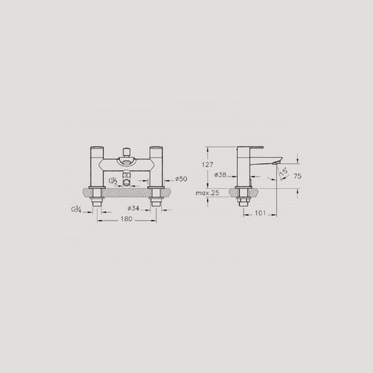 VitrA X Line Chrome 2 Tap Hole Bath Shower Mixer Tap with Hose and Handset - Premium Taps