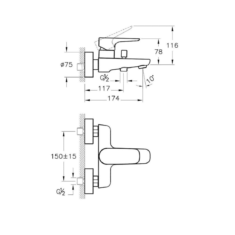 Load image into Gallery viewer, VitrA X Line Wall-mounted Chrome Bath Shower Mixer Tap Excluding Hose and Handset - Premium Taps
