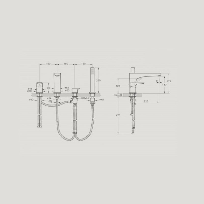 Load image into Gallery viewer, VitrA X Line Chrome 4 Hole Bath Shower Mixer Tap - Premium Taps
