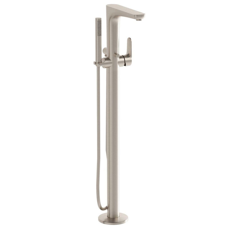 Load image into Gallery viewer, VitrA Root Round Floor-Standing Bath Mixer with Hand Shower in Brushed Nickel - A4274134 - Premium Taps
