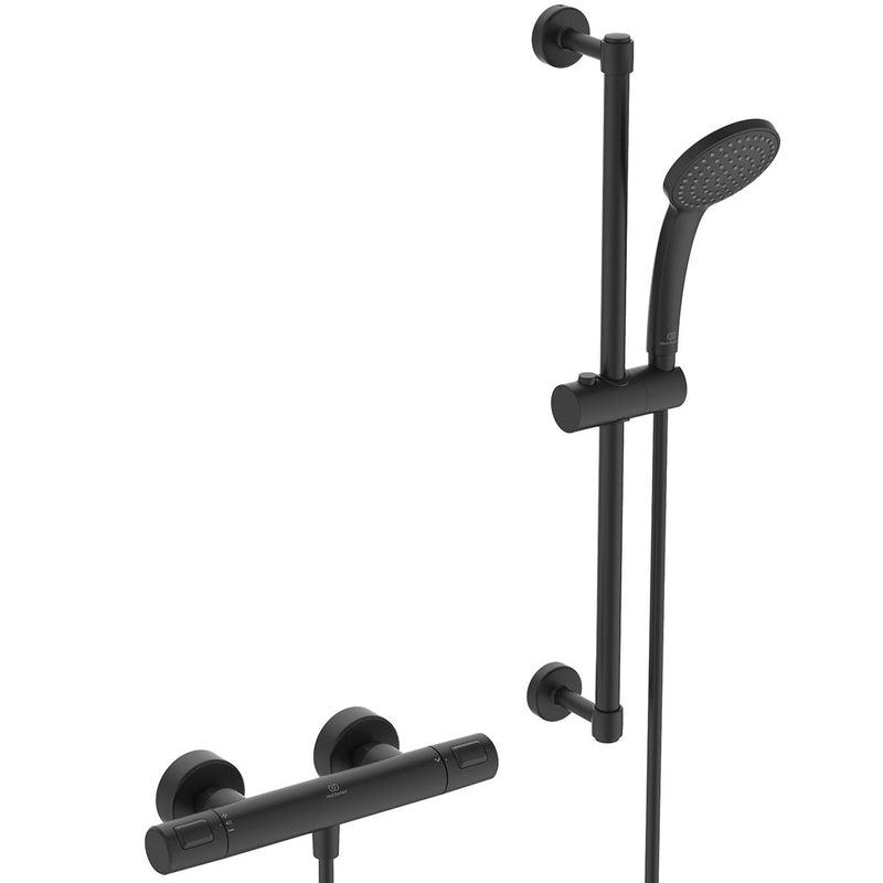 Load image into Gallery viewer, Ideal Standard Ceratherm T25 Exposed Thermostatic Shower Mixer Pack in Silk Black - A7569XG - Premium Taps
