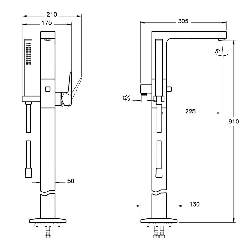 Load image into Gallery viewer, VitrA Root Square Floor-Standing Bath Mixer with Hand Shower in Brushed Nickel - A4276034 - Premium Taps
