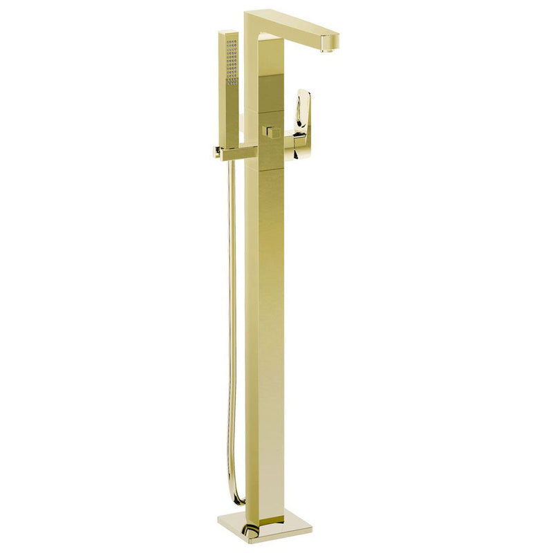 Load image into Gallery viewer, VitrA Root Square Floor-Standing Bath Mixer with Hand Shower in Gold - A4276023 - Premium Taps
