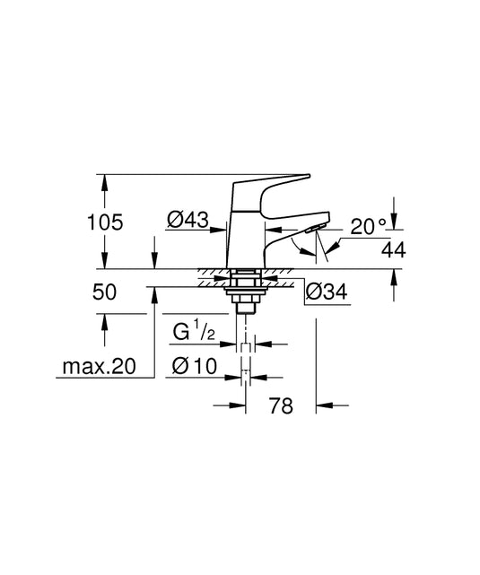 Grohe Bauflow Extra Small Smooth Body Basin Mixer in Chrome - 20575000