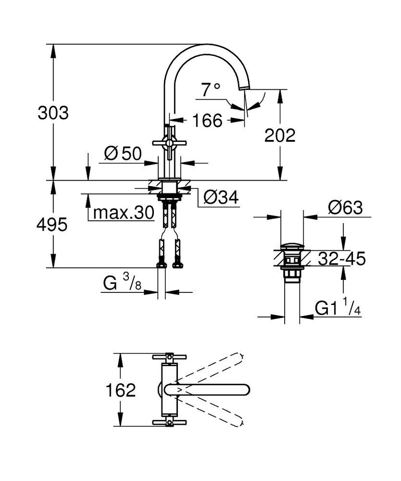 Load image into Gallery viewer, Grohe Spa Atrio 1-Hole Basin Mixer with Cross Handles in Chrome - 21019003
