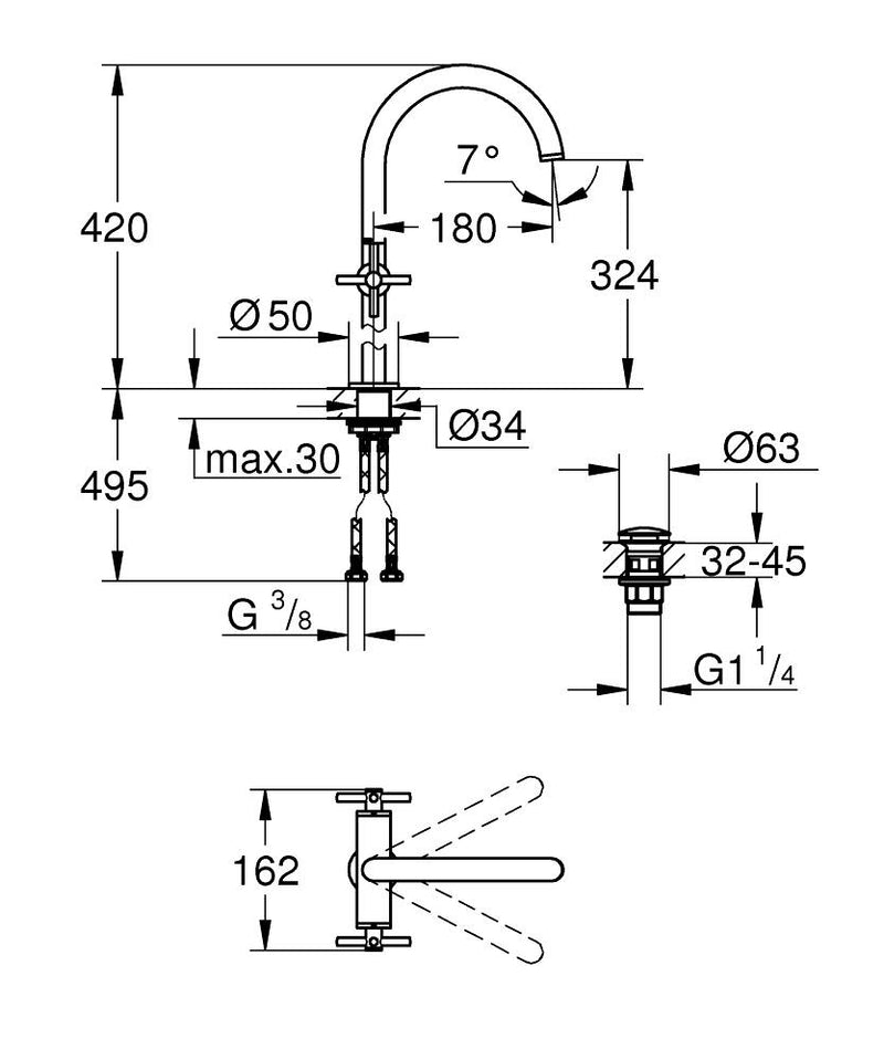 Load image into Gallery viewer, Grohe Spa Atrio 1-Hole Tall Basin Mixer with Cross Handles in Chrome - 21044003
