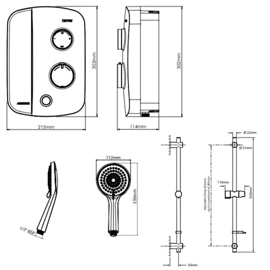 Triton AS2000SR Silent Running Thermostatic Power Shower - TAS2000SR - Premium Taps