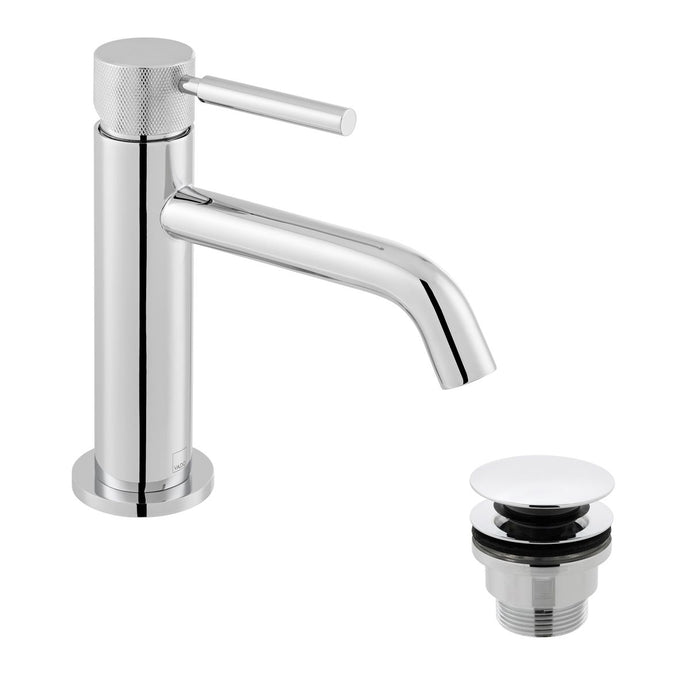 VADO Knurled Accents Slimline Mono Basin Mixer with Universal Waste in Chrome - Premium Taps