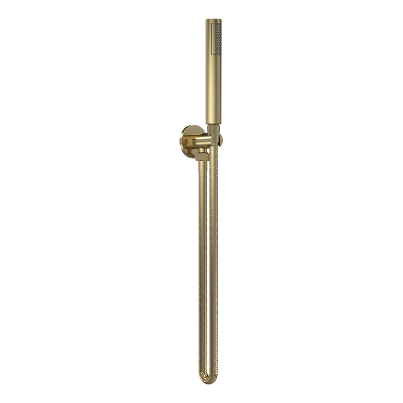 Load image into Gallery viewer, Hudson Reed Round Outlet Elbow Parking Bracket Flex and Handset in Brushed Brass - Premium Taps
