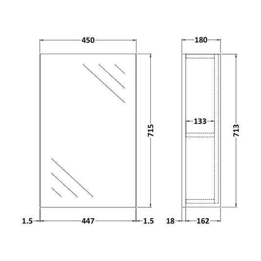 Nuie Athena 450mm 1 Door Mirror Cabinet in Gloss White - Premium Taps