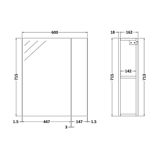 Nuie Athena 600mm 2 Door Mirror Cabinet in Anthracite - Premium Taps