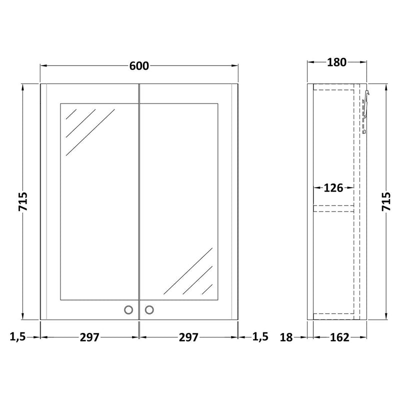 Load image into Gallery viewer, Nuie Classique 600 mm 2 Door Mirrored Bathroom Cabinet in Grey - Premium Taps
