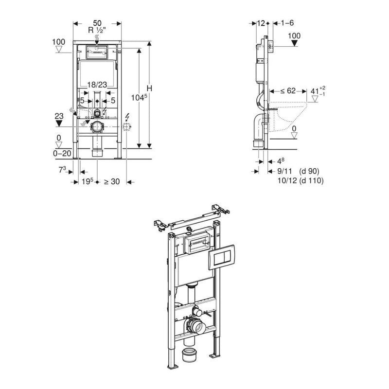 Load image into Gallery viewer, Geberit Duofix 1120 x 500mm With Delta Concealed Cistern and Delta 30 Flush Plate 458.119.21.2 - Premium Taps
