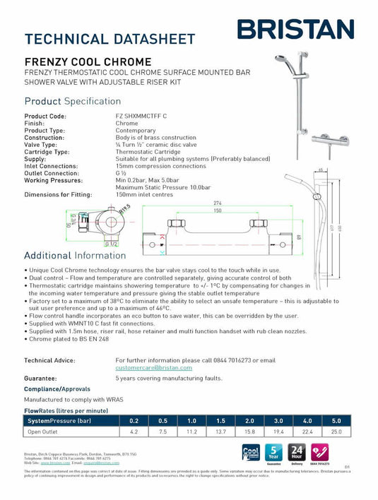 Bristan FRENZY Cool Touch Bar Mixer & Shower Valve - Premium Taps