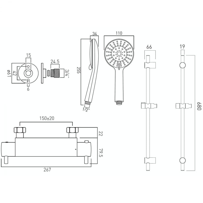 Load image into Gallery viewer, Vado Celsius Thermostatic 4 Function Shower Kit with Wall Brackets - Premium Taps
